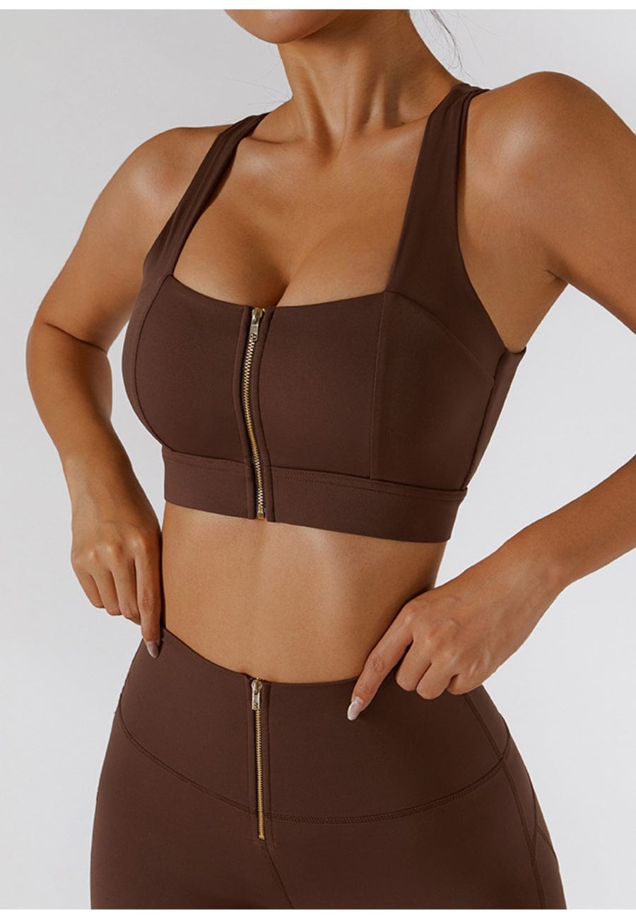 Zippered Adjustable Thin Strap Sports Bra