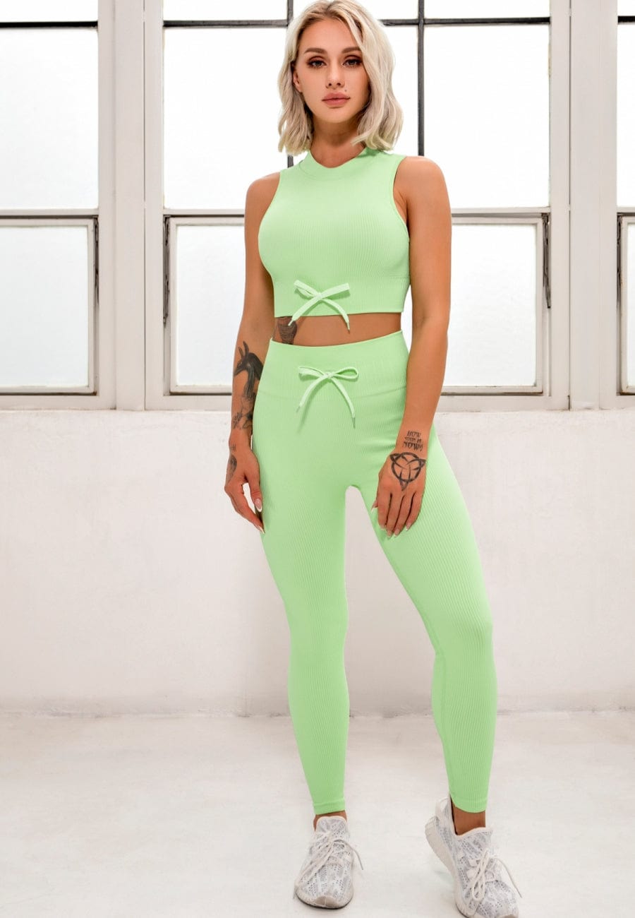 Halter Sports Bra & High Waist Legging Textured Two Piece Set