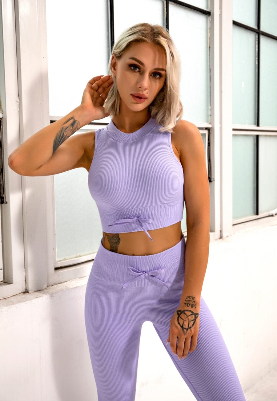 Halter Sports Bra & High Waist Legging Textured Two Piece Set
