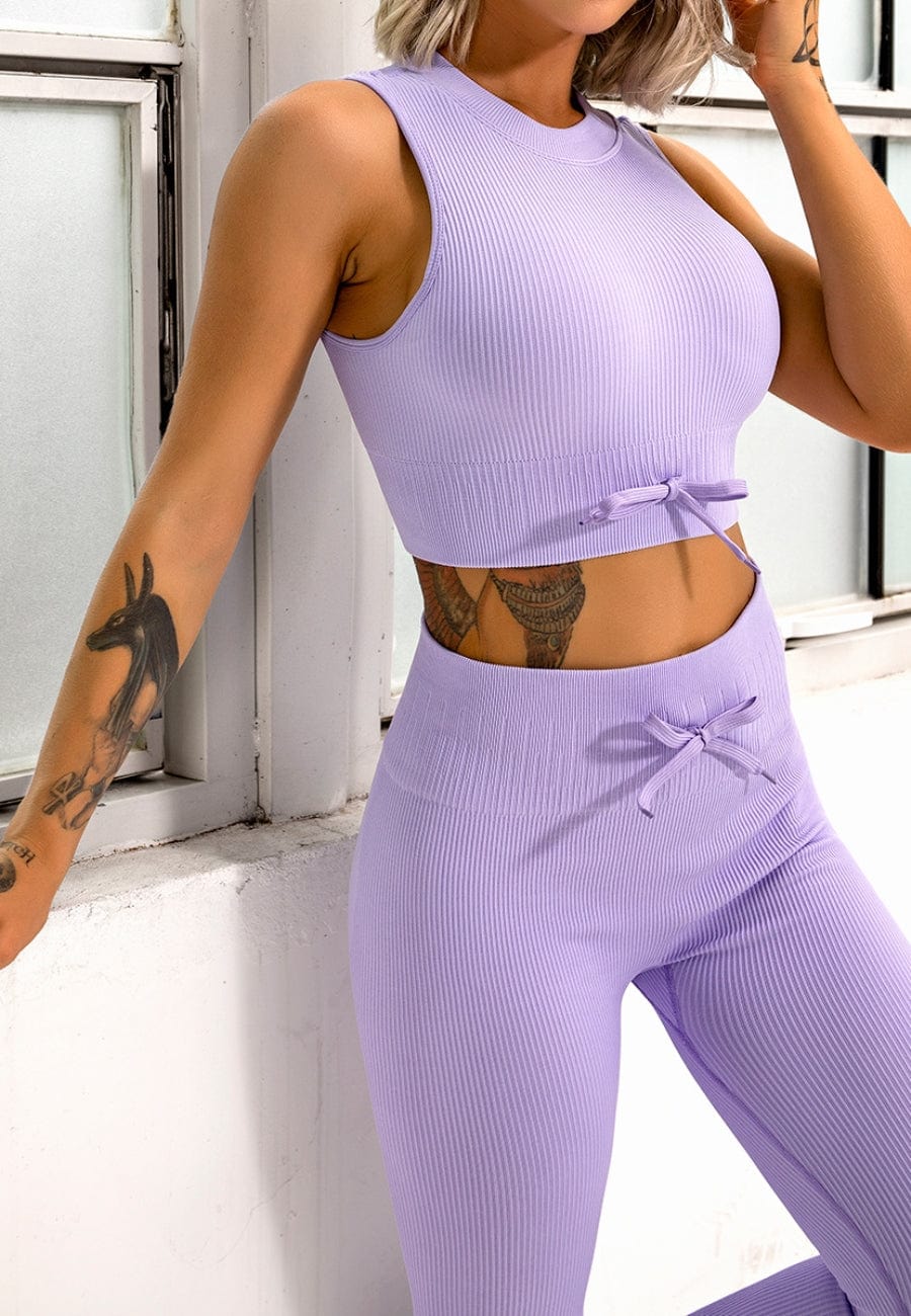 Halter Sports Bra & High Waist Legging Textured Two Piece Set