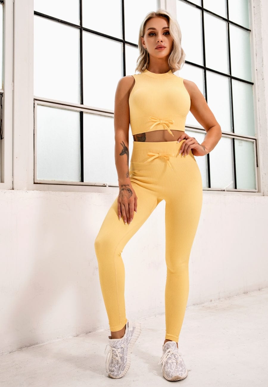Halter Sports Bra & High Waist Legging Textured Two Piece Set