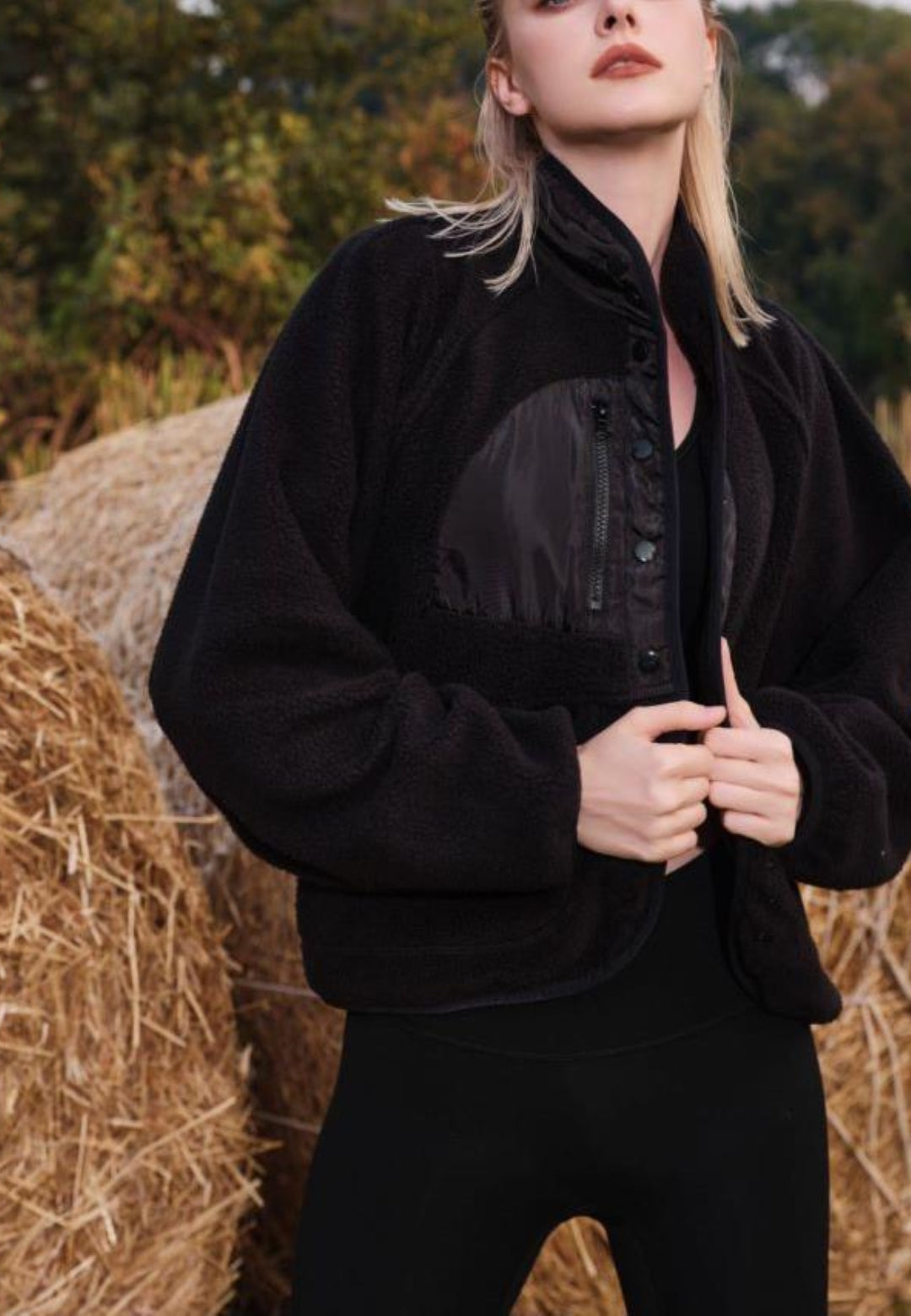 Textured Shearling Button Front Jacket