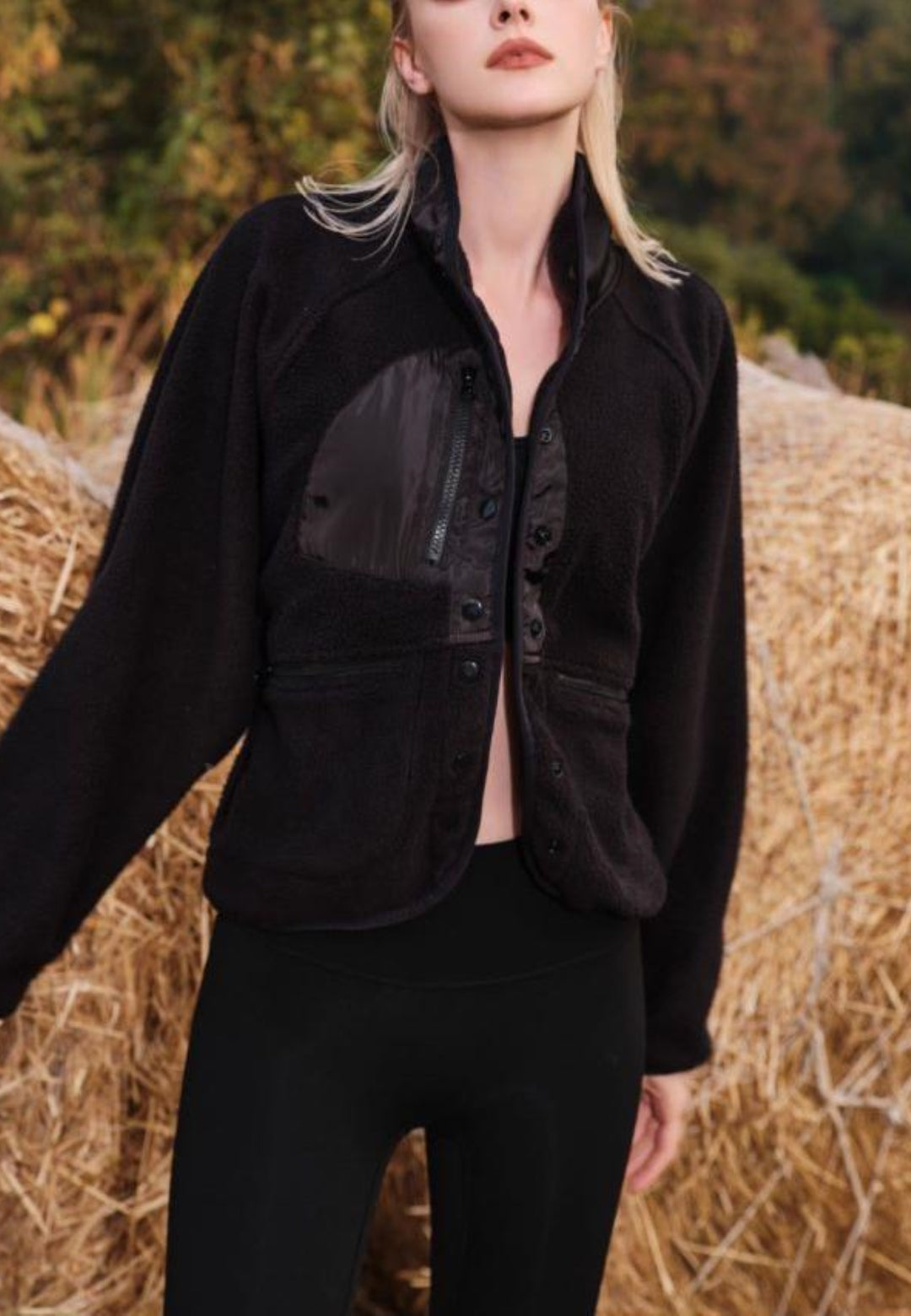Textured Shearling Button Front Jacket