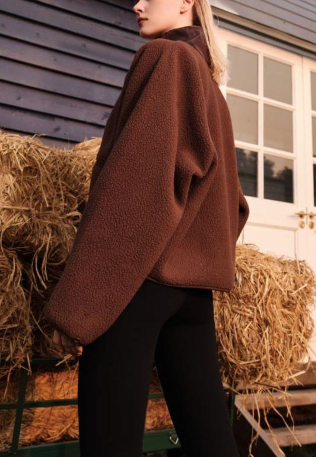 Textured Shearling Button Front Jacket