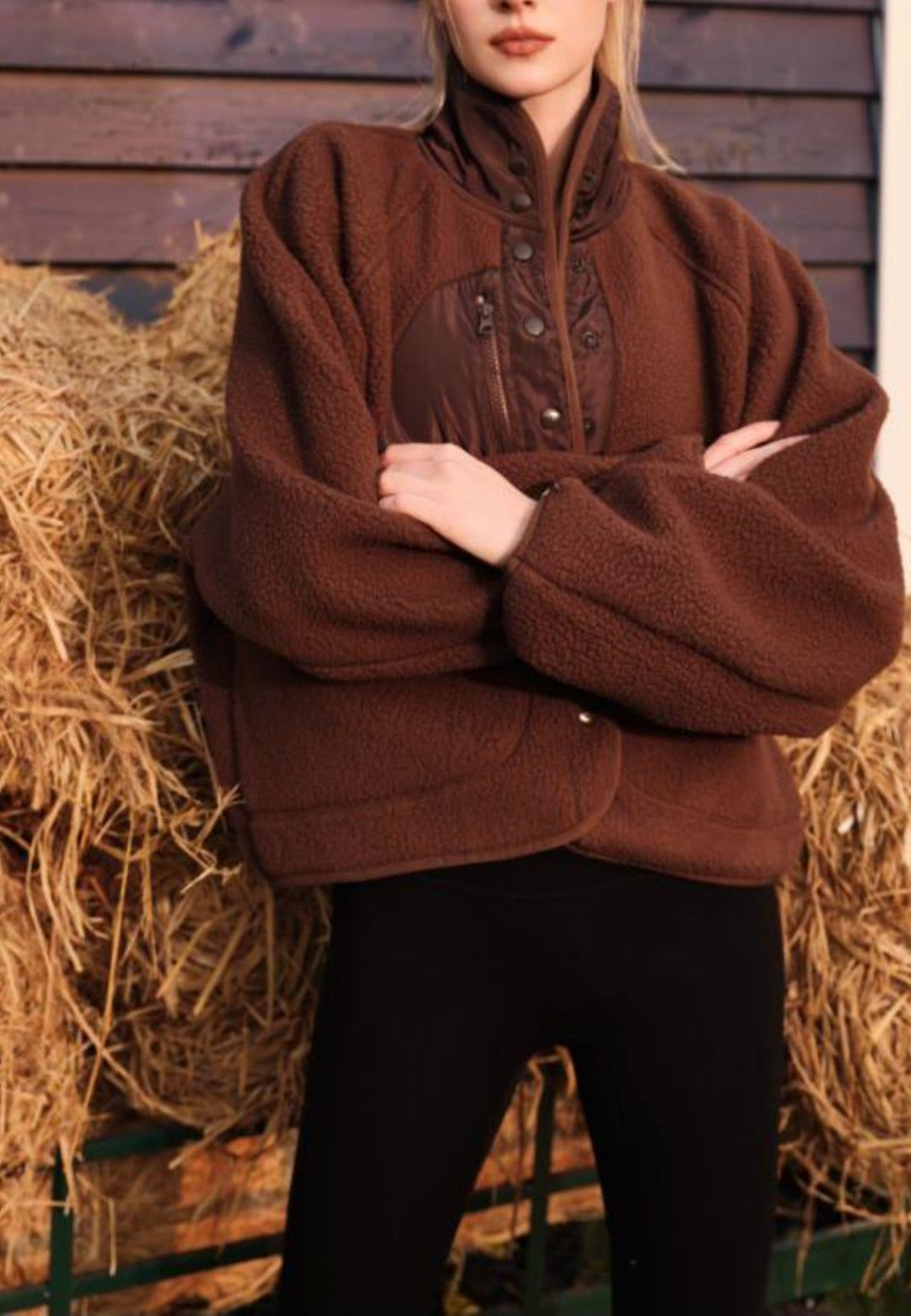 Textured Shearling Button Front Jacket