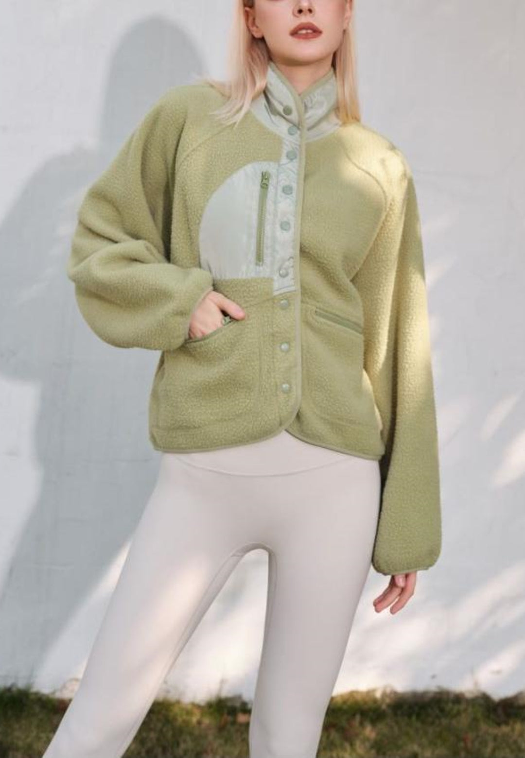 Textured Shearling Button Front Jacket