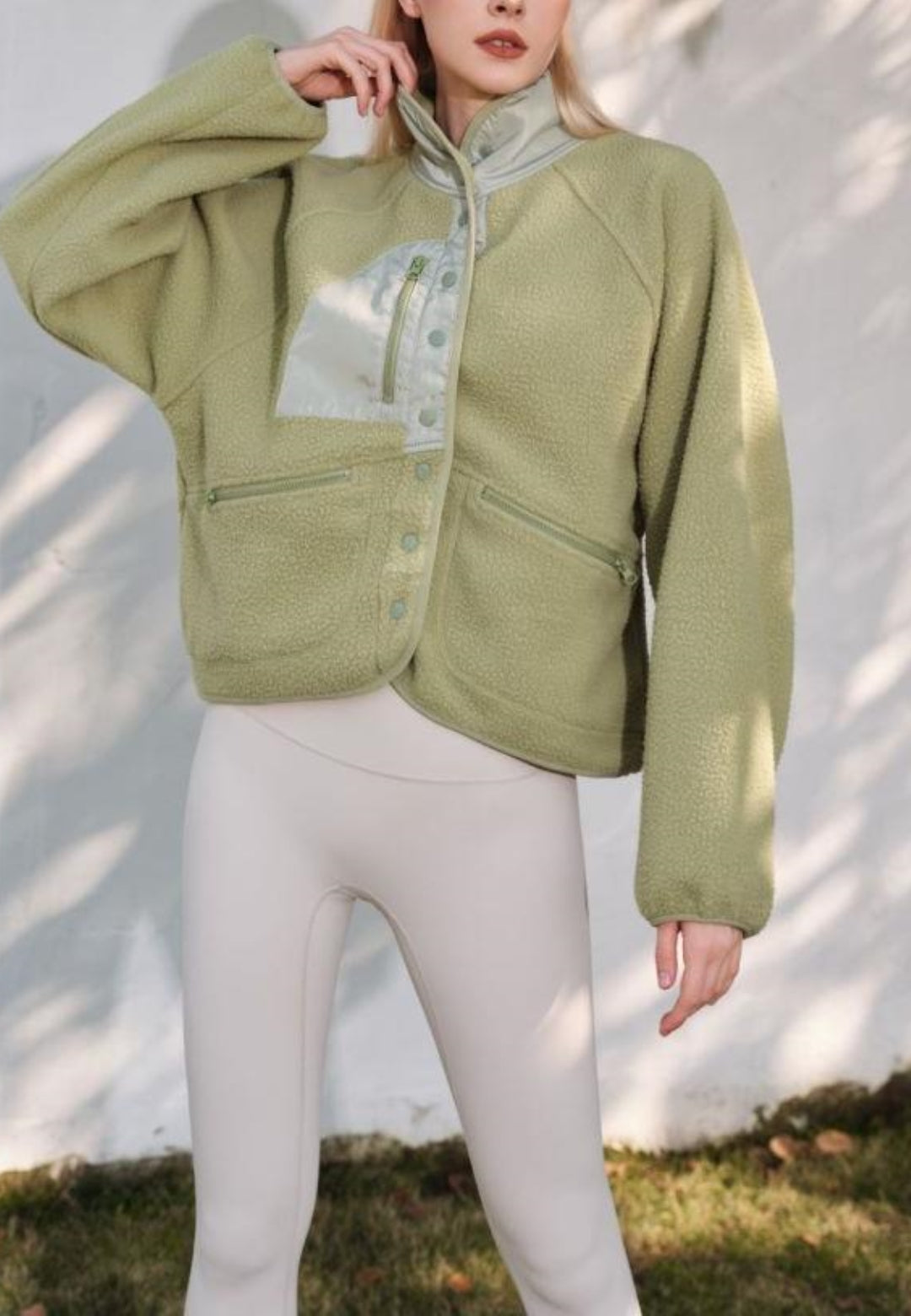 Textured Shearling Button Front Jacket