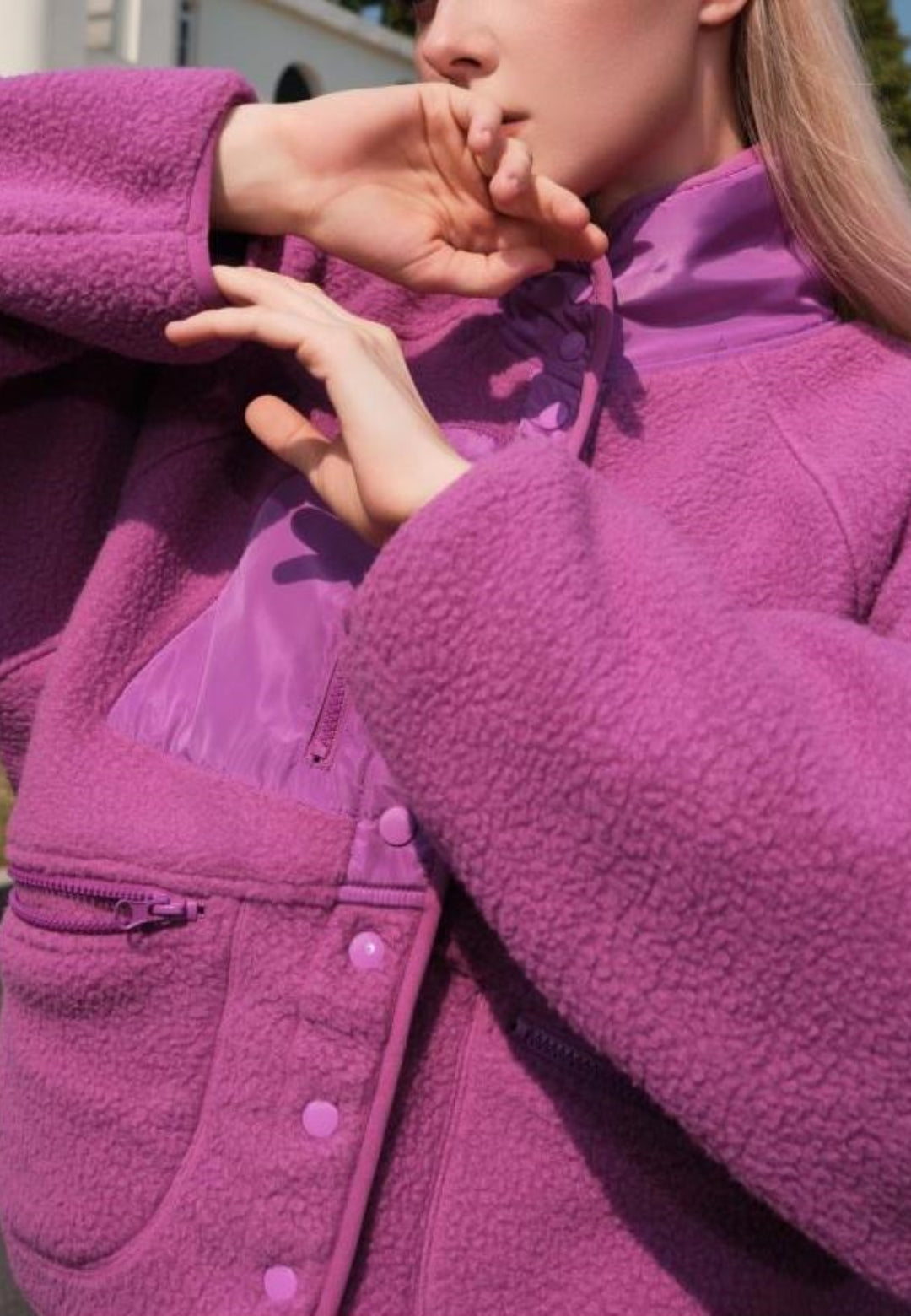 Textured Shearling Button Front Jacket