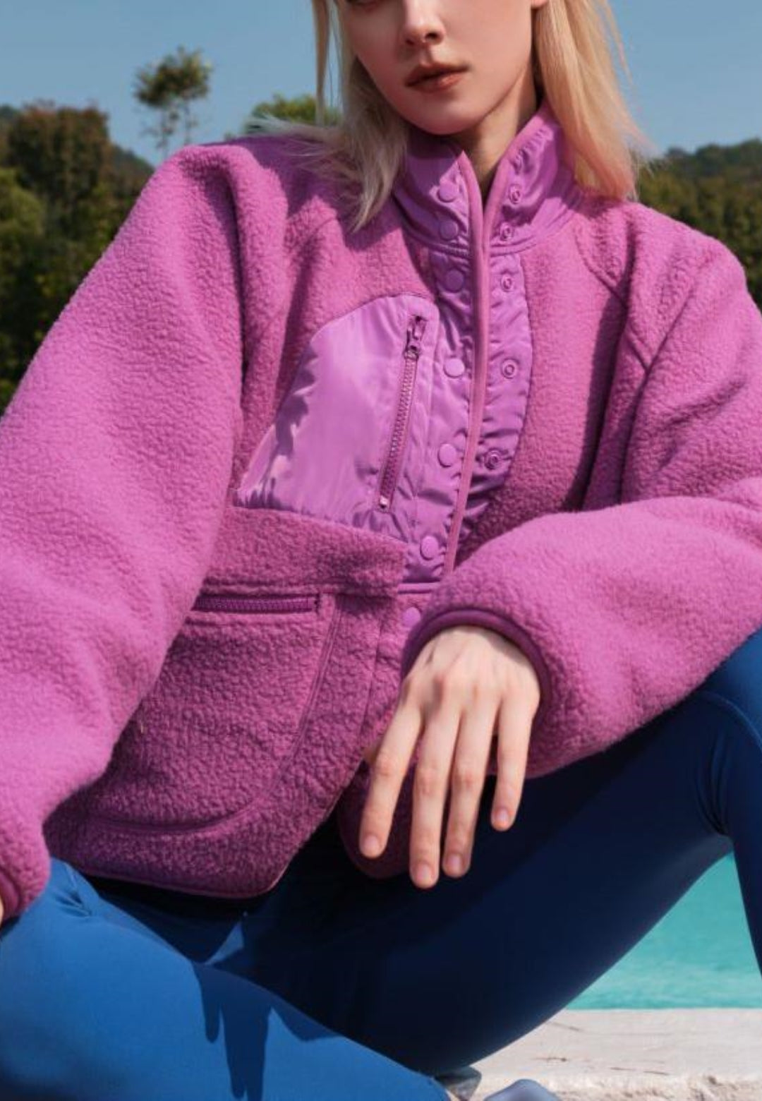 Textured Shearling Button Front Jacket