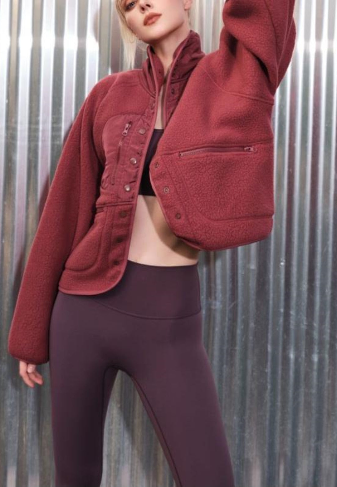 Textured Shearling Button Front Jacket