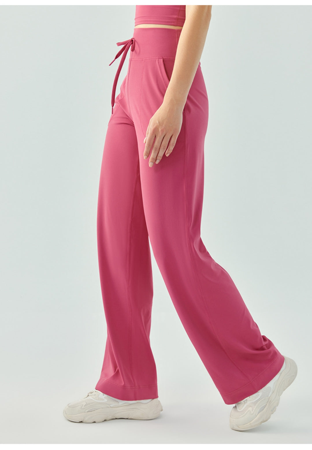 Women High-waisted Drawstring Loose Solid Color Fitness Sports Yoga Pants