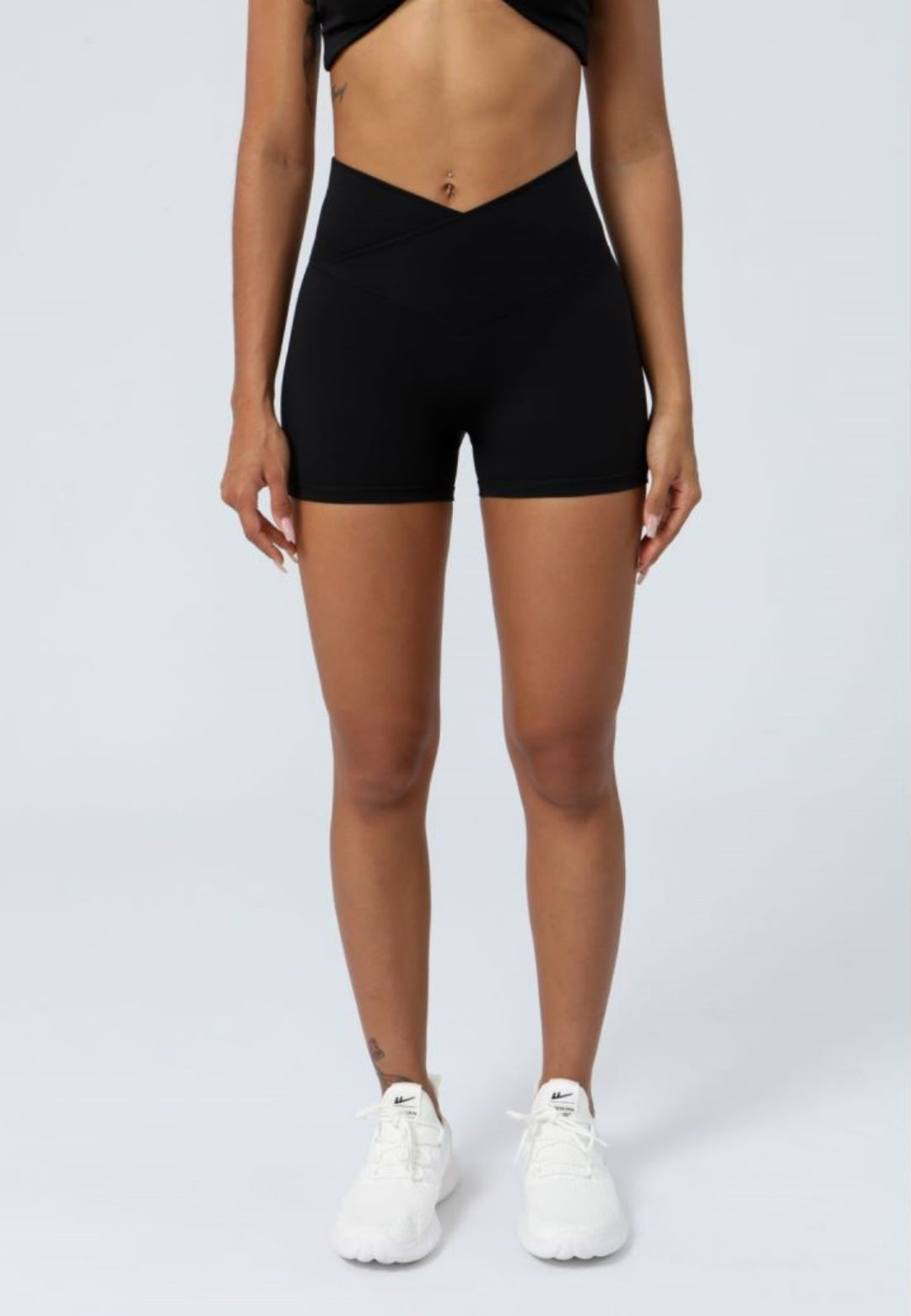 Stretch High Waist Running Fitness Crossover Waist Shorts