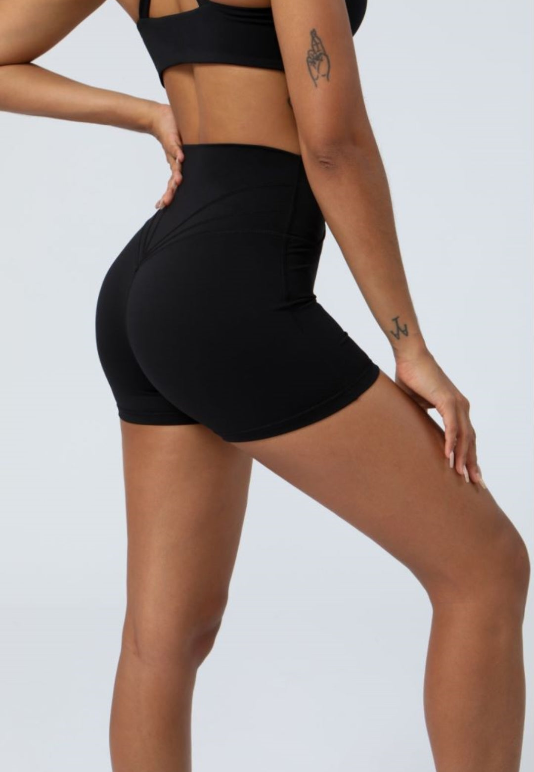 Stretch High Waist Running Fitness Crossover Waist Shorts
