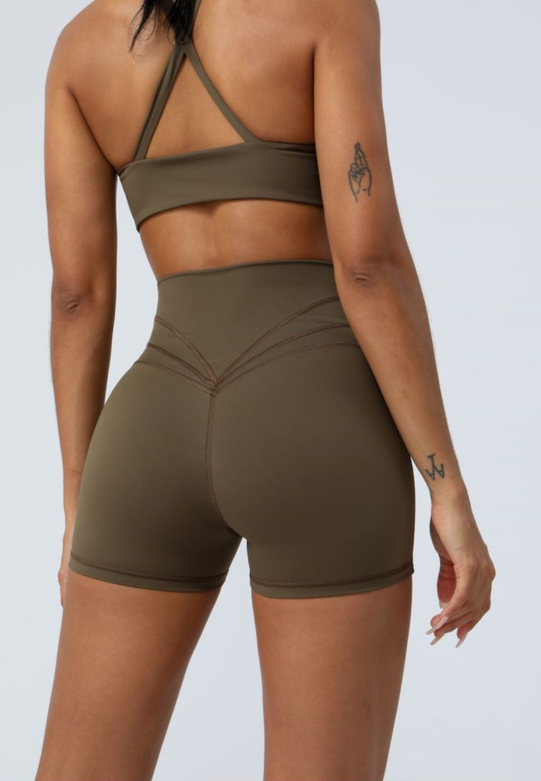 Stretch High Waist Running Fitness Crossover Waist Shorts