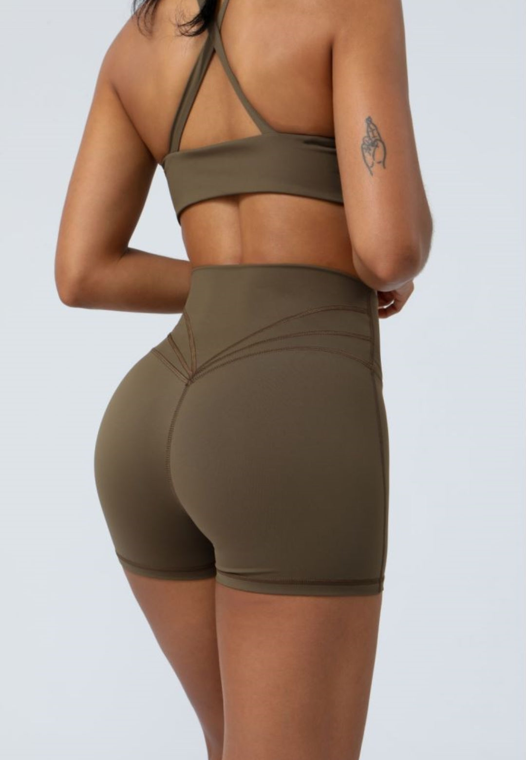 Stretch High Waist Running Fitness Crossover Waist Shorts