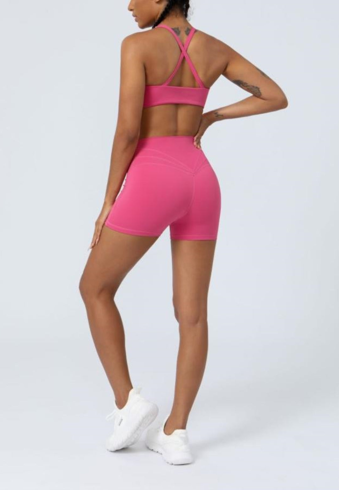 Stretch High Waist Running Fitness Crossover Waist Shorts