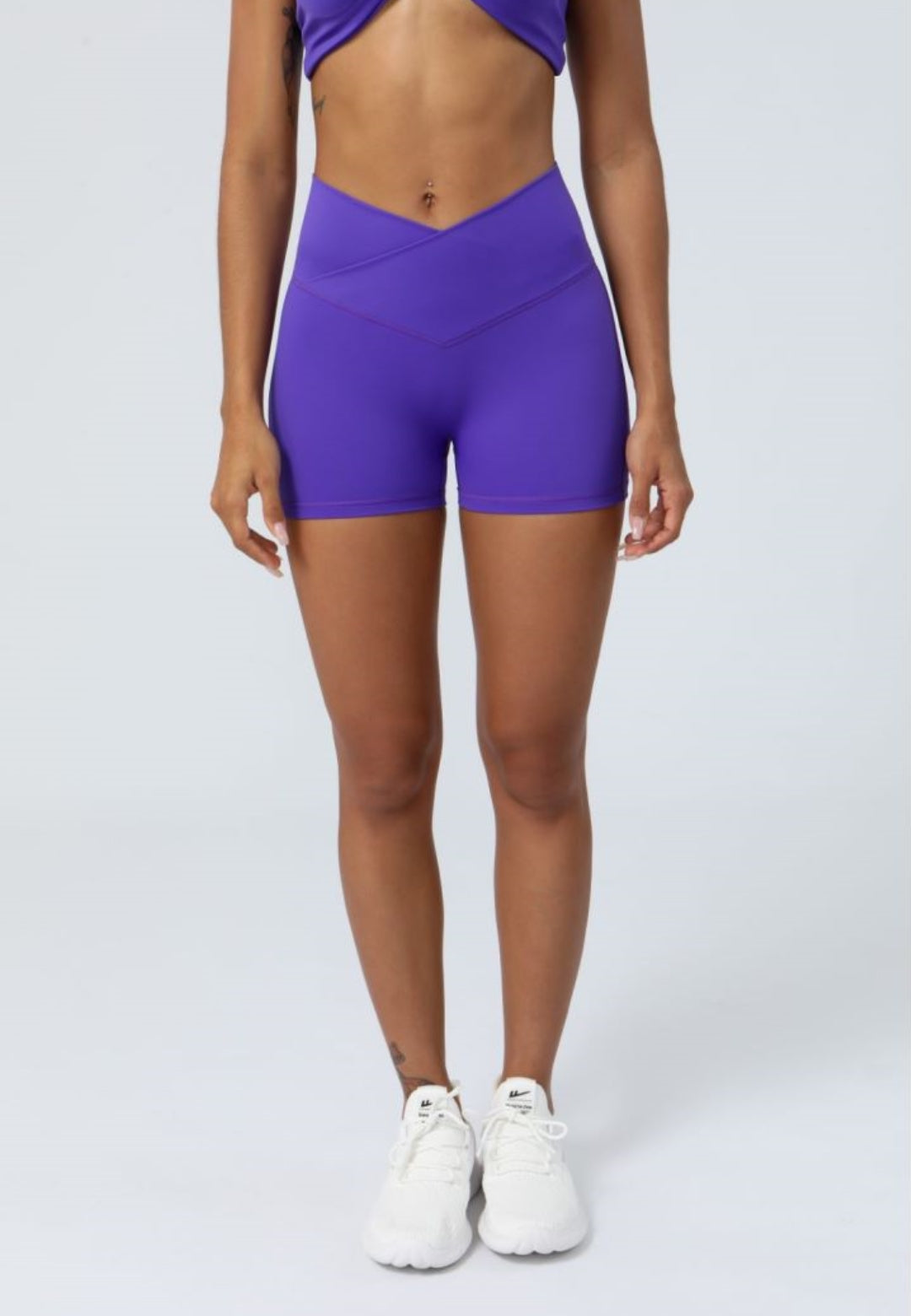 Stretch High Waist Running Fitness Crossover Waist Shorts