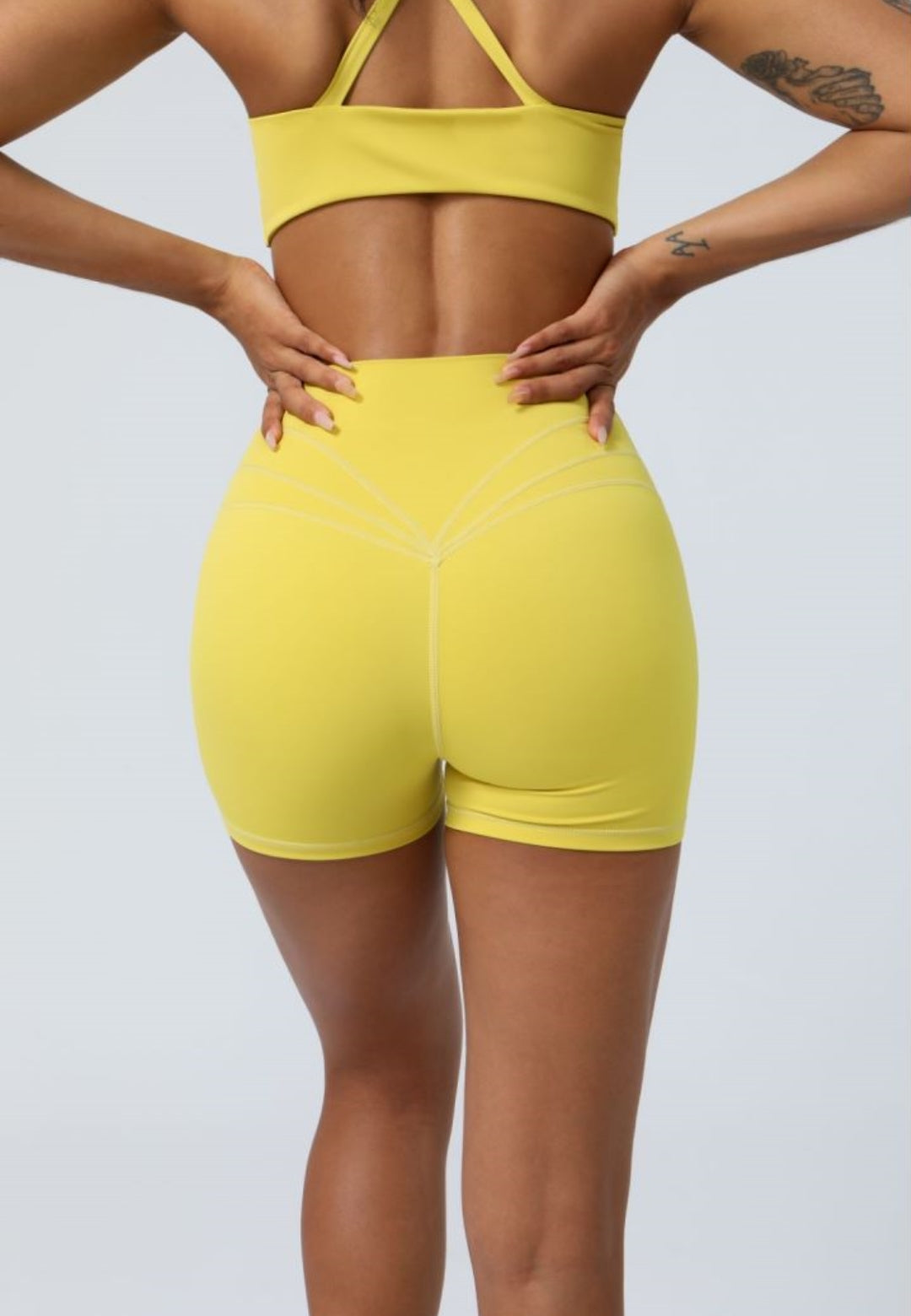 Stretch High Waist Running Fitness Crossover Waist Shorts