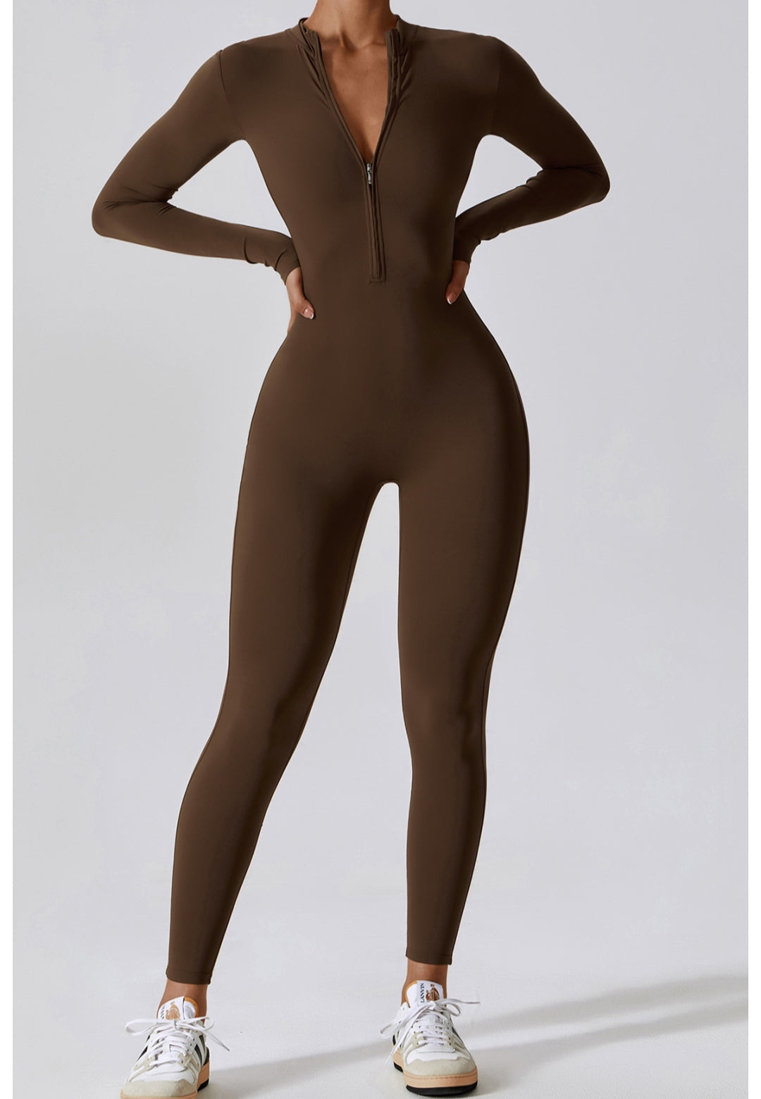 Zipper Long Sleeved Fitness Training Workout Bodysuit