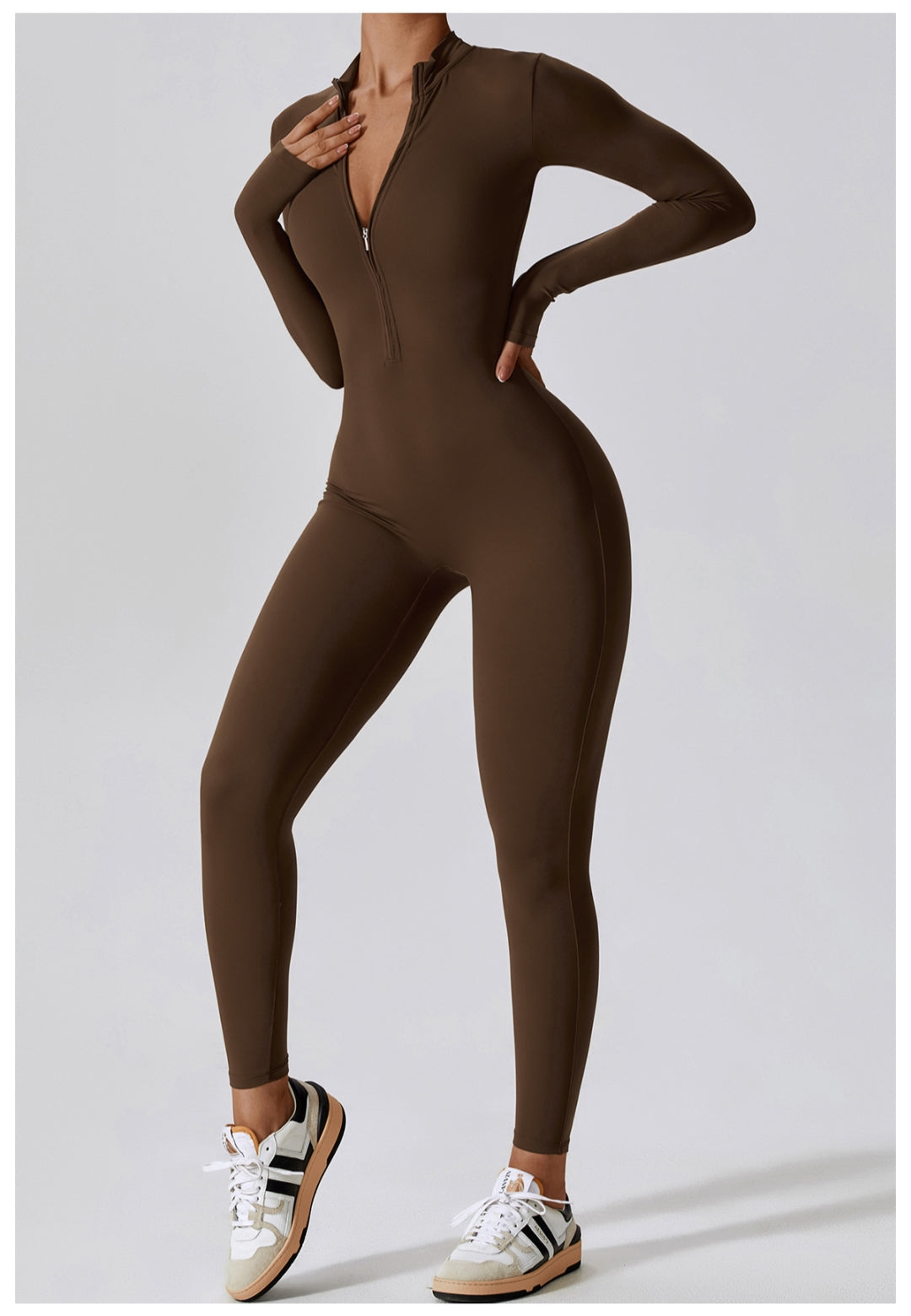 Zipper Long Sleeved Fitness Training Workout Bodysuit
