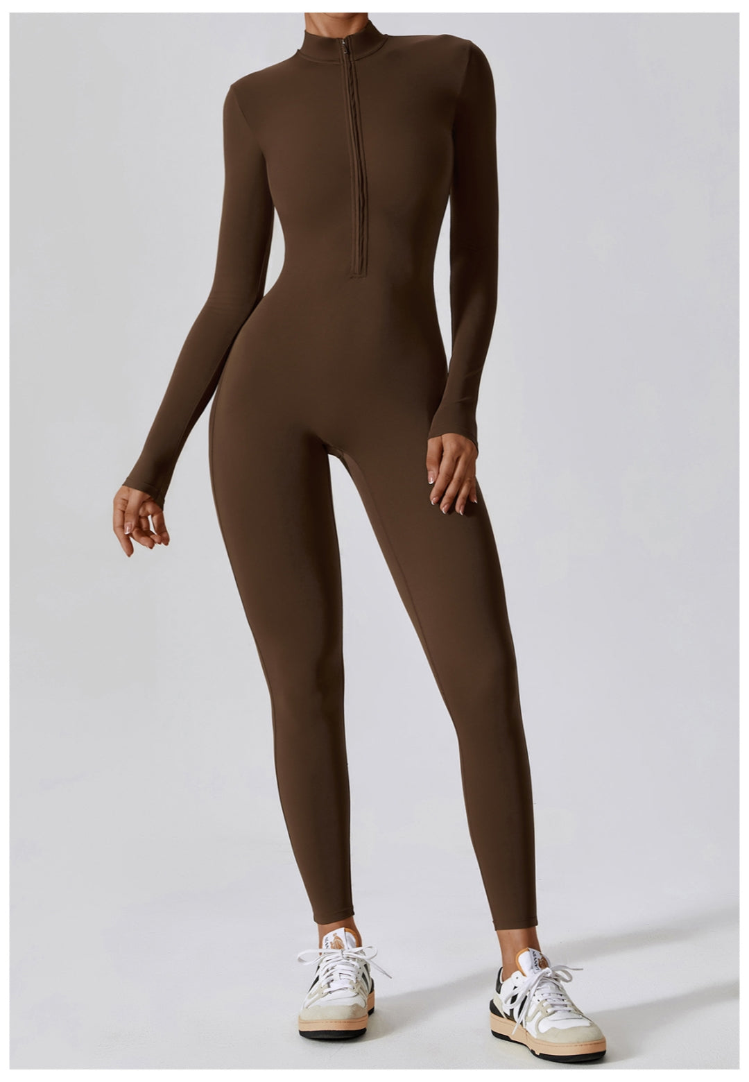 Zipper Long Sleeved Fitness Training Workout Bodysuit