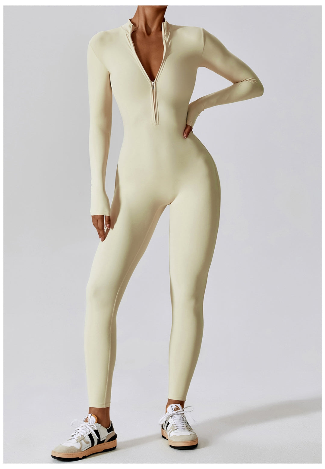 Zipper Long Sleeved Fitness Training Workout Bodysuit