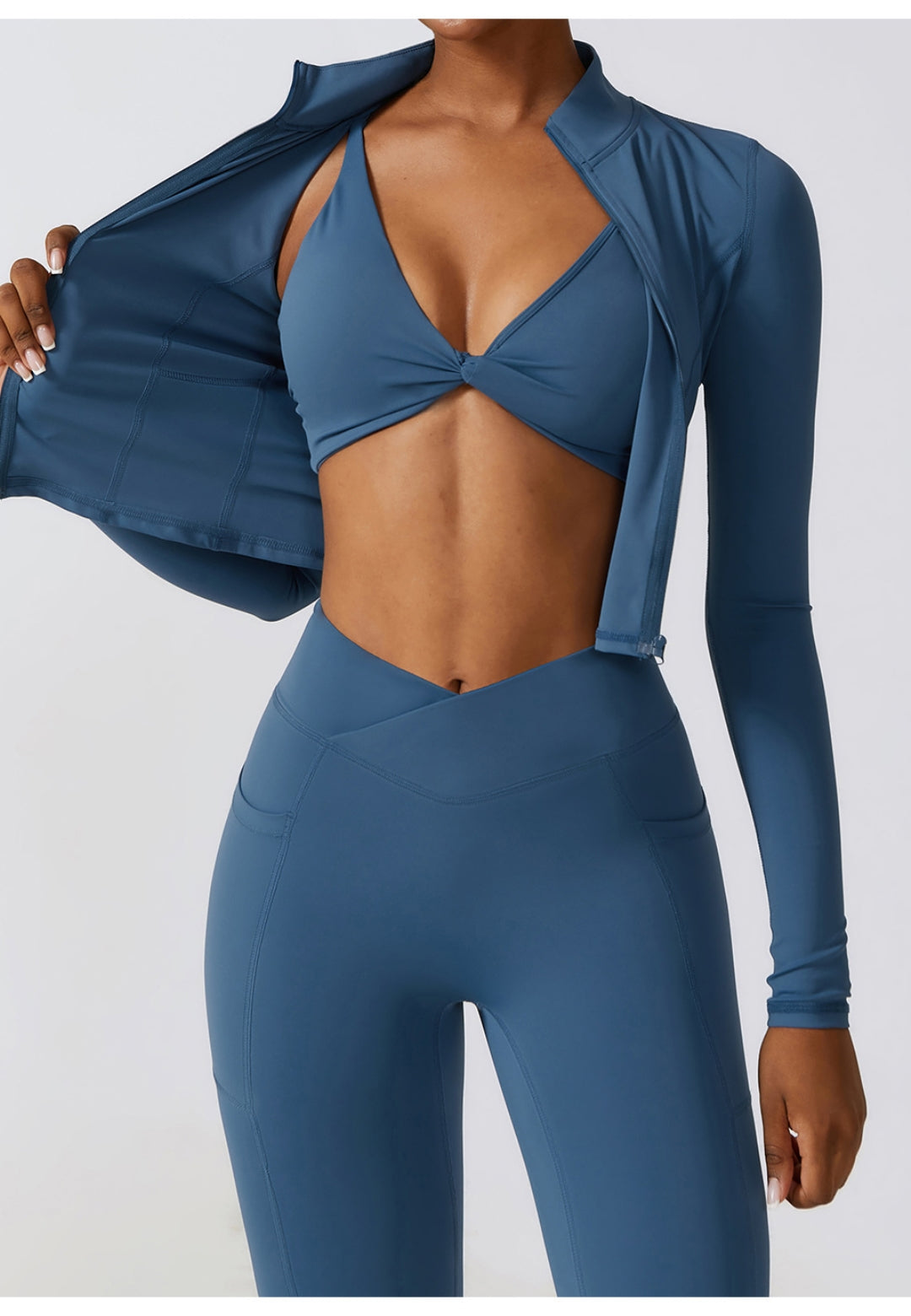 Plunge Neck Twist Front Sports Bra