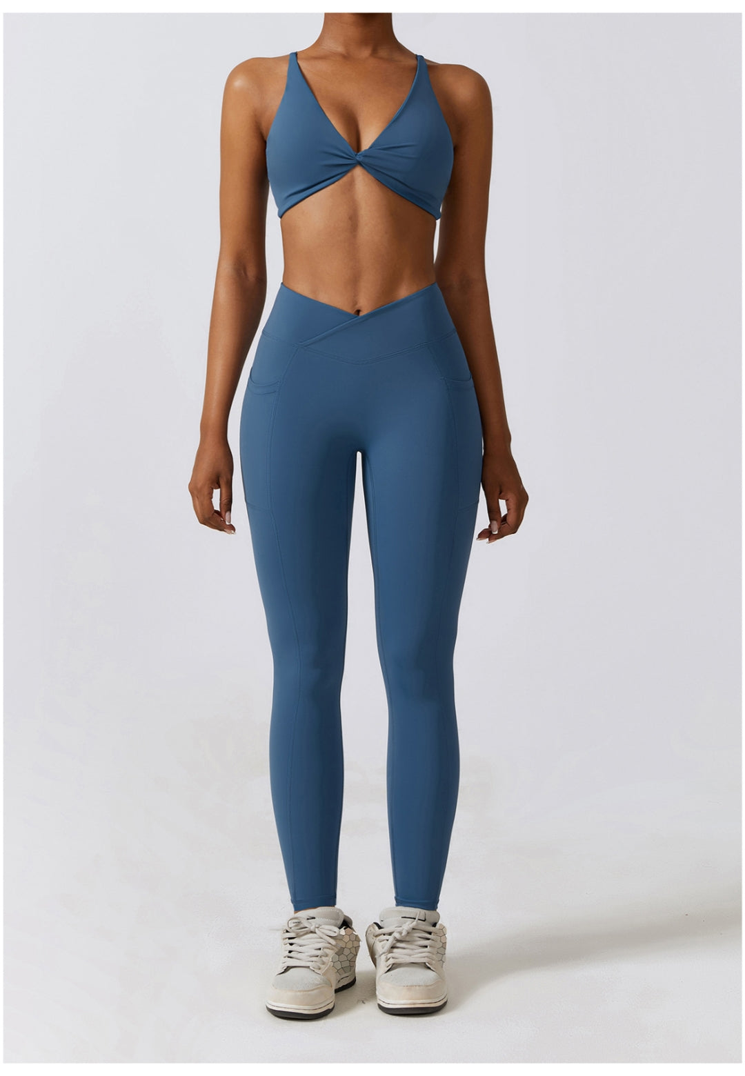 Plunge Neck Twist Front Sports Bra