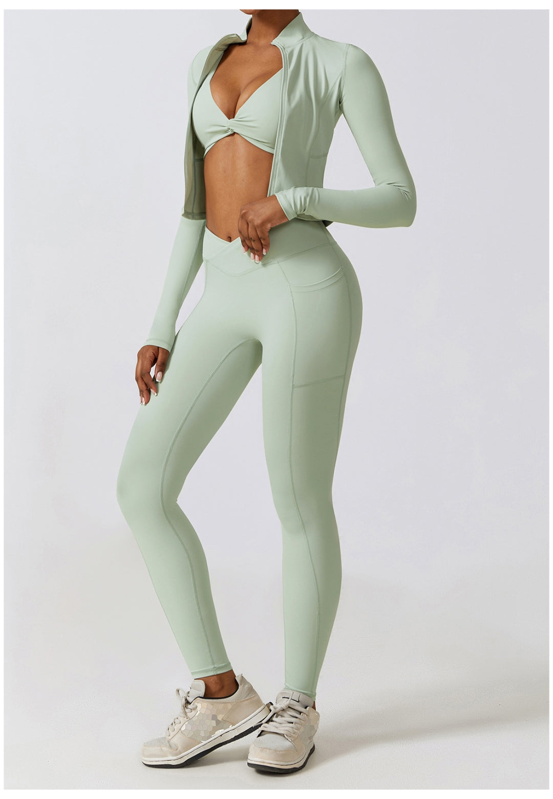 Plunge Neck Twist Front Sports Bra