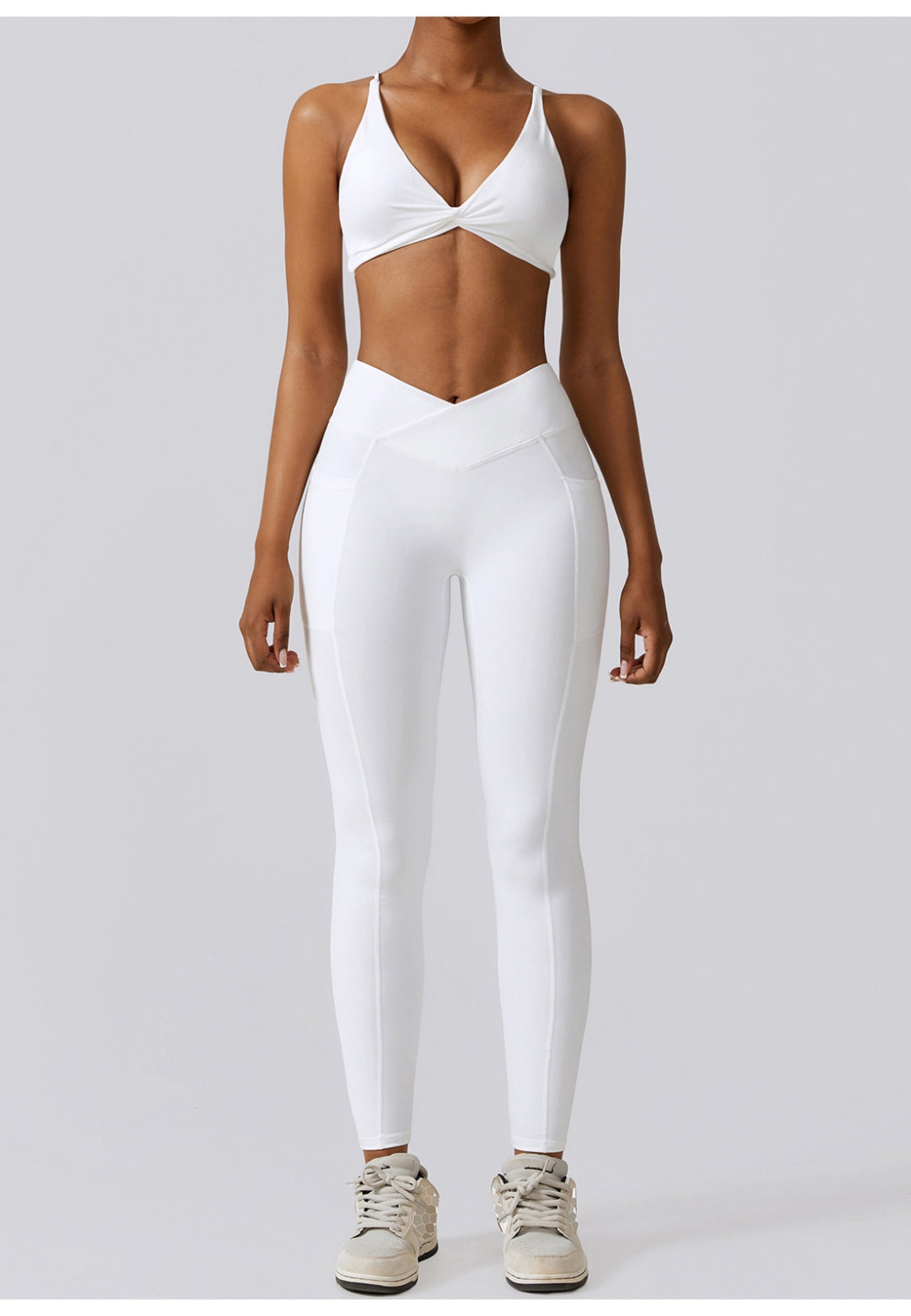 Plunge Neck Twist Front Sports Bra