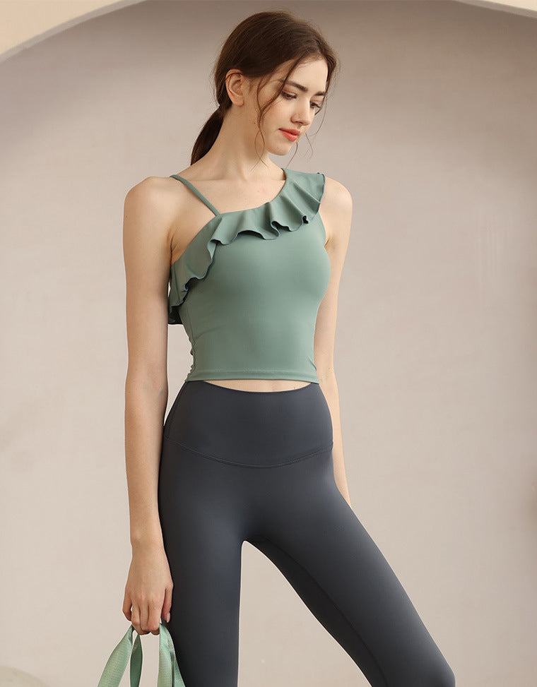 Asymmetrical Ruffle Shoulder Active Top