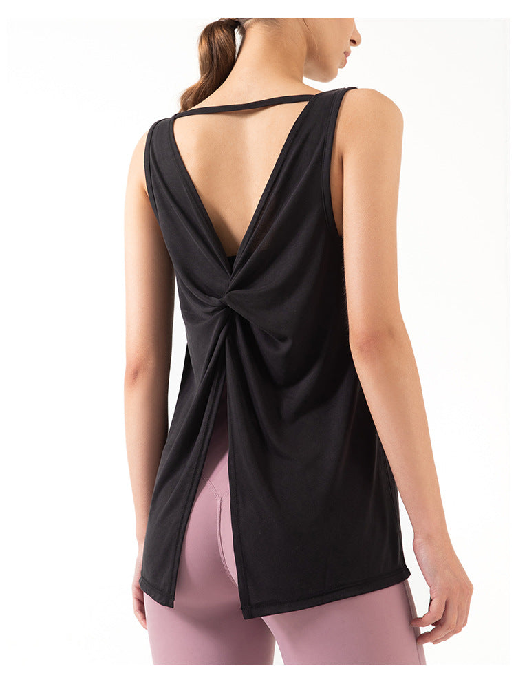 Sleeveless Open Back Split Twist Tank
