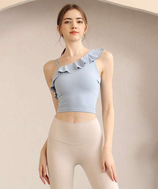 Asymmetrical Ruffle Shoulder Active Top