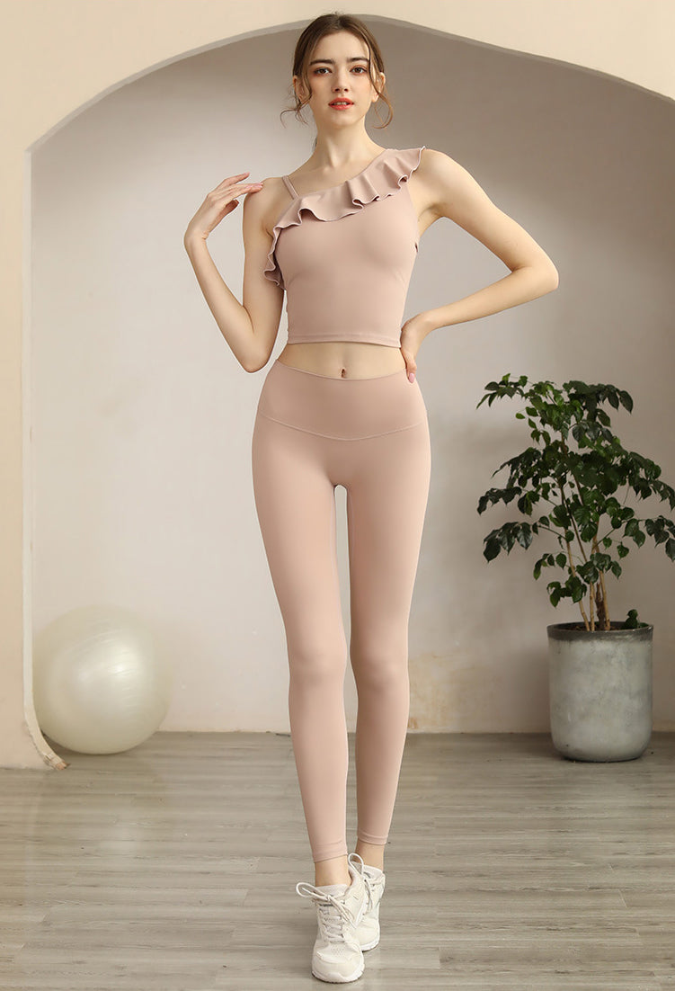 Asymmetrical Ruffle Shoulder Active Top