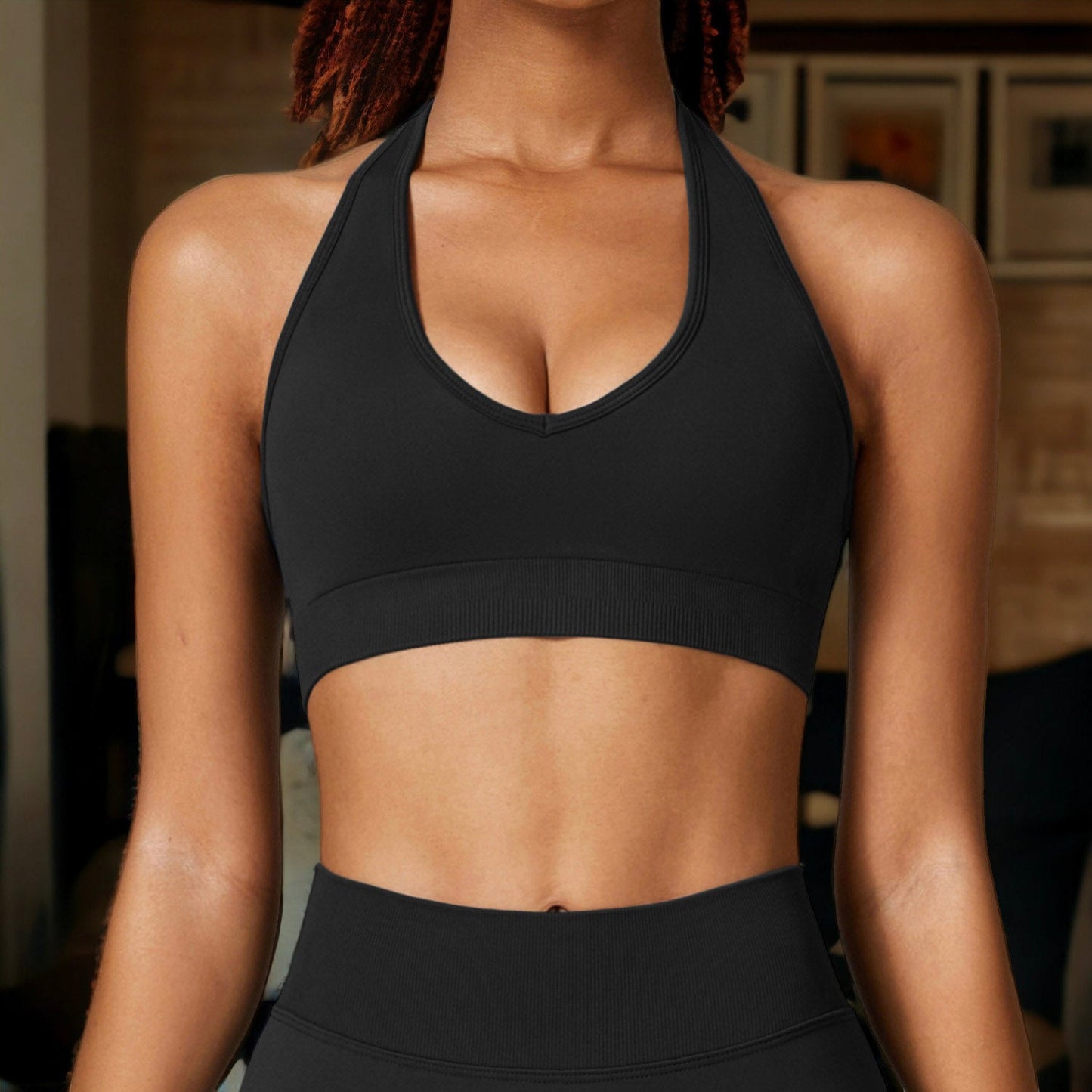 Plunge Halter Neck Sports Bra