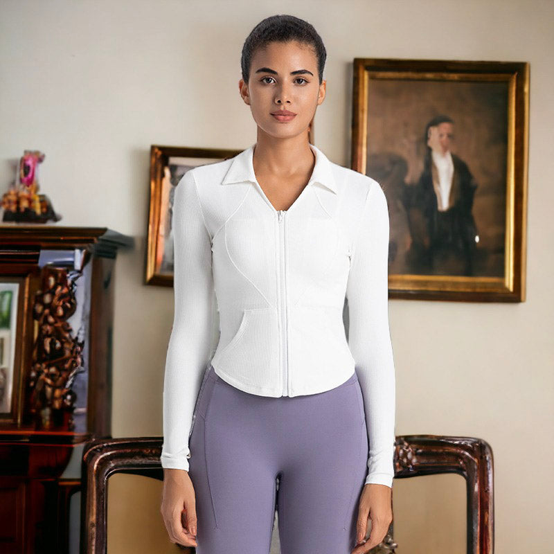 Curved Hem Collared Activewear Jacket