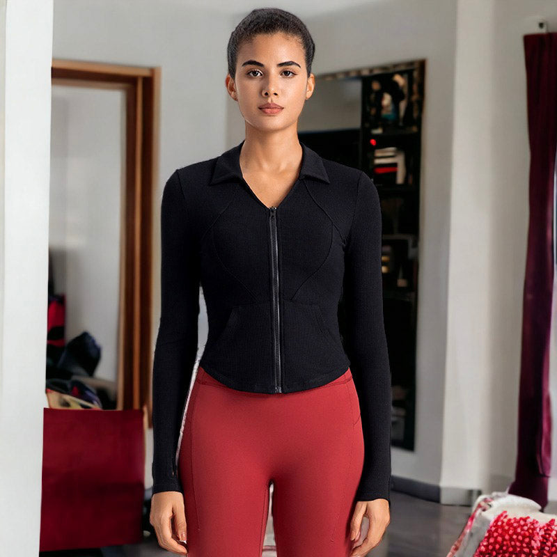 Curved Hem Collared Activewear Jacket