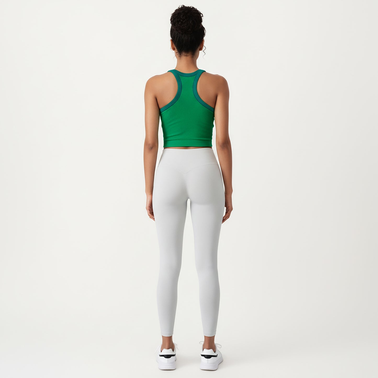 Ribbed High Neck Racerback Crop Top with Stretch Knit Fabric and Supportive Underband