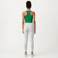 Ribbed High Neck Racerback Crop Top with Stretch Knit Fabric and Supportive Underband