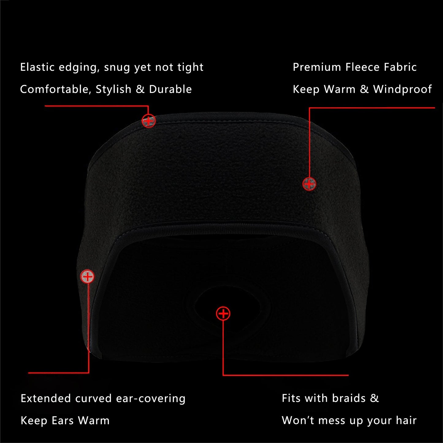 Ponytail Fleece Headband Winter Ear Warmer Moisture-Wicking Windproof for Running Outdoor Sports