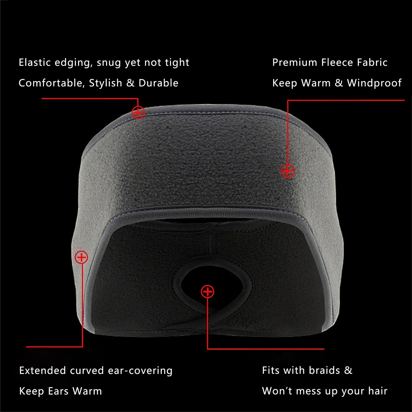 Ponytail Fleece Headband Winter Ear Warmer Moisture-Wicking Windproof for Running Outdoor Sports