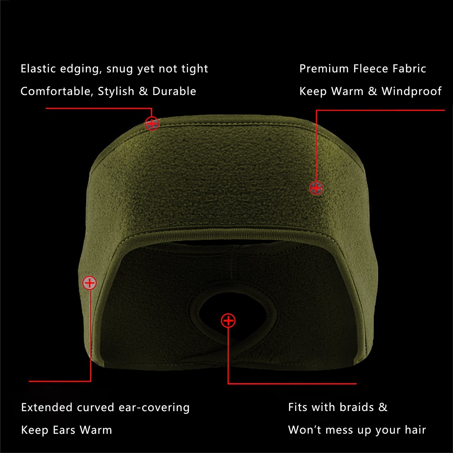 Ponytail Fleece Headband Winter Ear Warmer Moisture-Wicking Windproof for Running Outdoor Sports