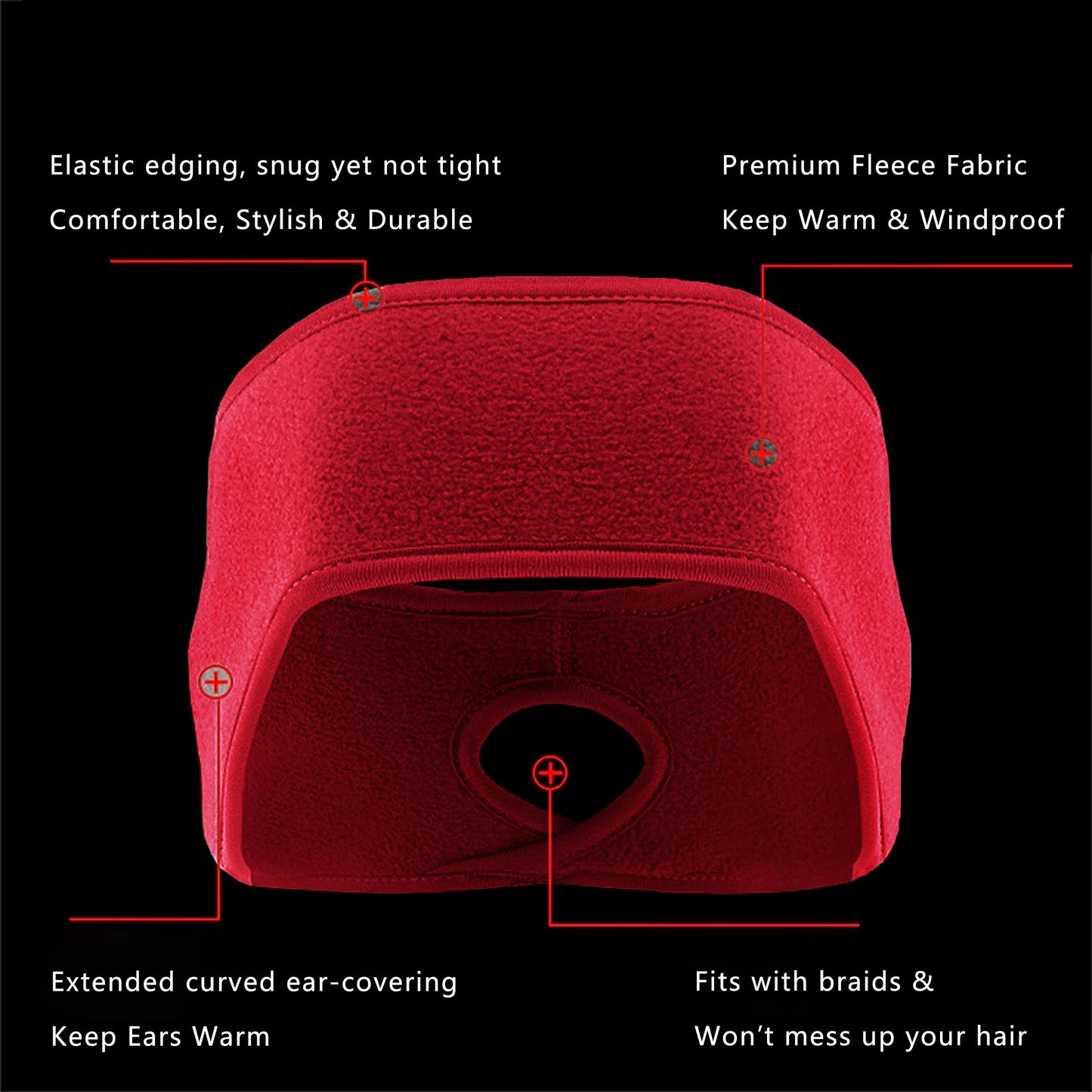 Ponytail Fleece Headband Winter Ear Warmer Moisture-Wicking Windproof for Running Outdoor Sports
