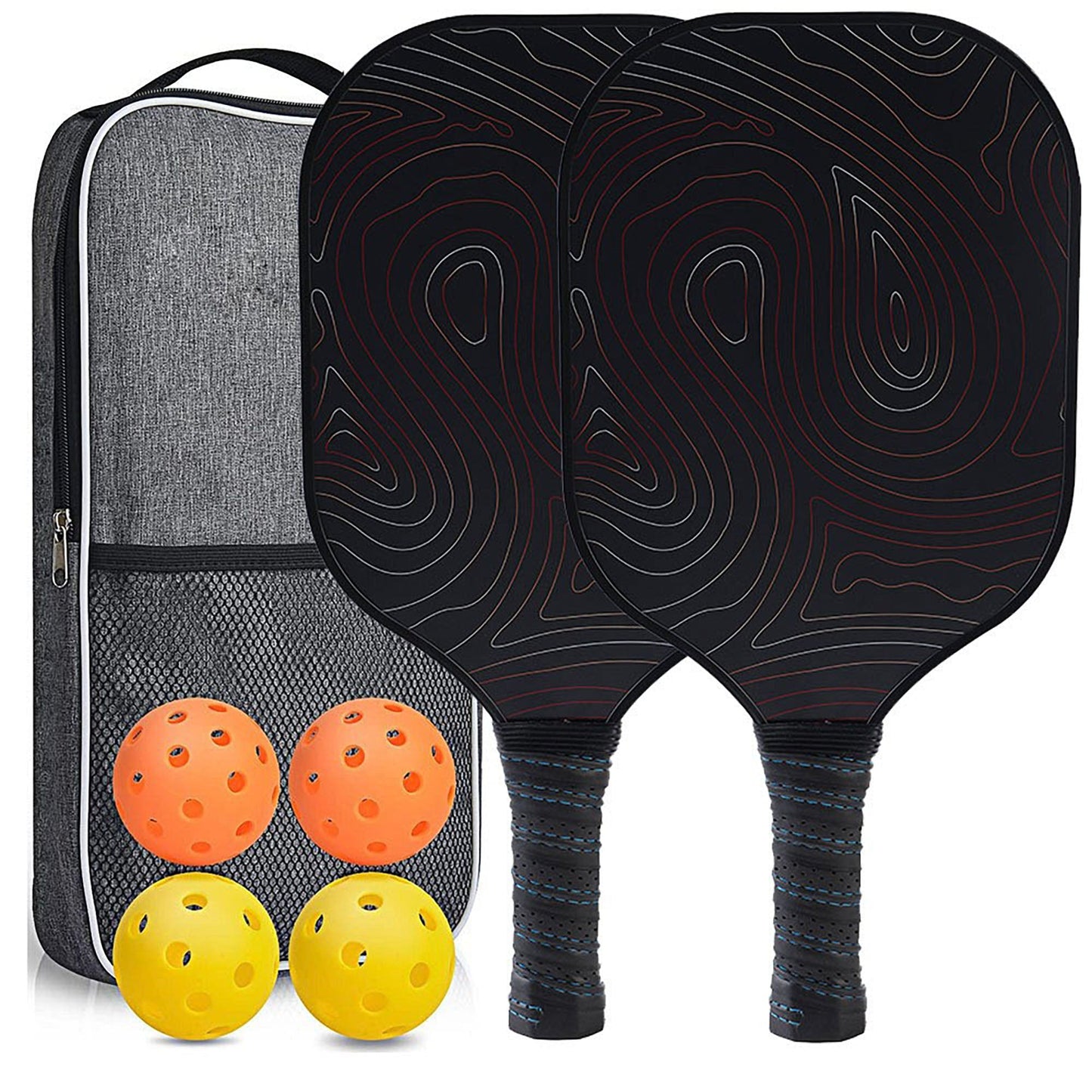 Pickleball Paddle Set with 2 Rackets 4 Balls and Carry Bag
