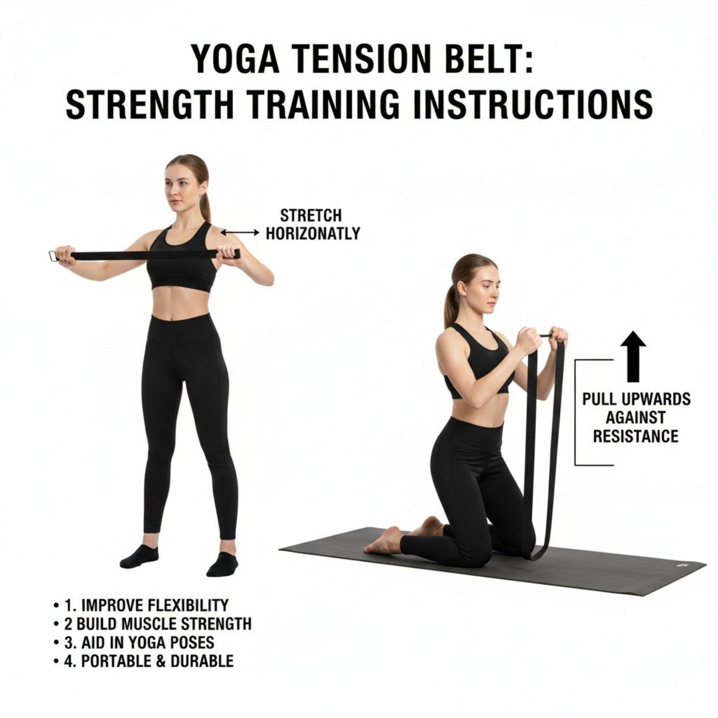 Yoga Stretch Strap 2 Pack Non Elastic Poly Cotton Webbing with Adjustable Metal Buckle for Flexibility Training 71x1in