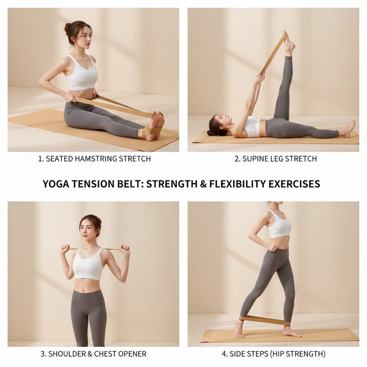 Yoga Stretch Strap 2 Pack Non Elastic Poly Cotton Webbing with Adjustable Metal Buckle for Flexibility Training 71x1in