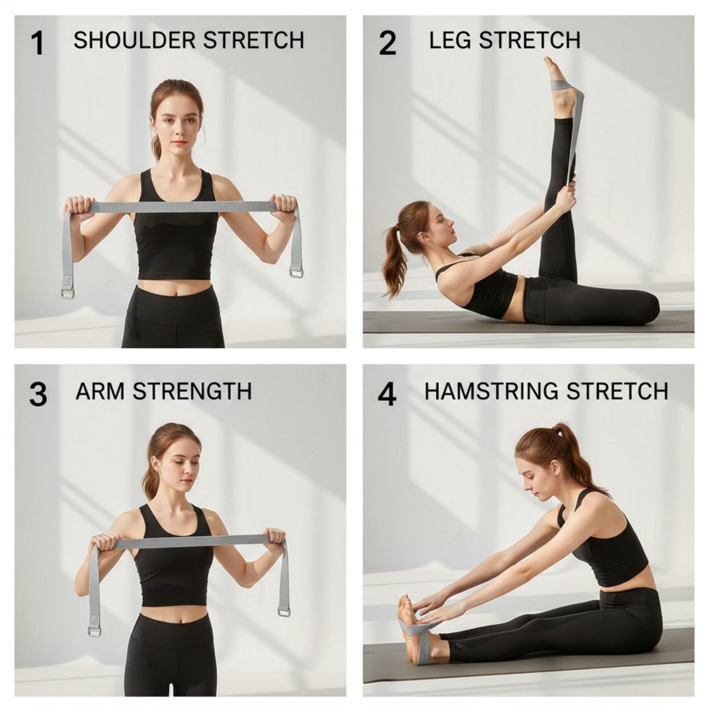 Yoga Stretch Strap 2 Pack Non Elastic Poly Cotton Webbing with Adjustable Metal Buckle for Flexibility Training 71x1in