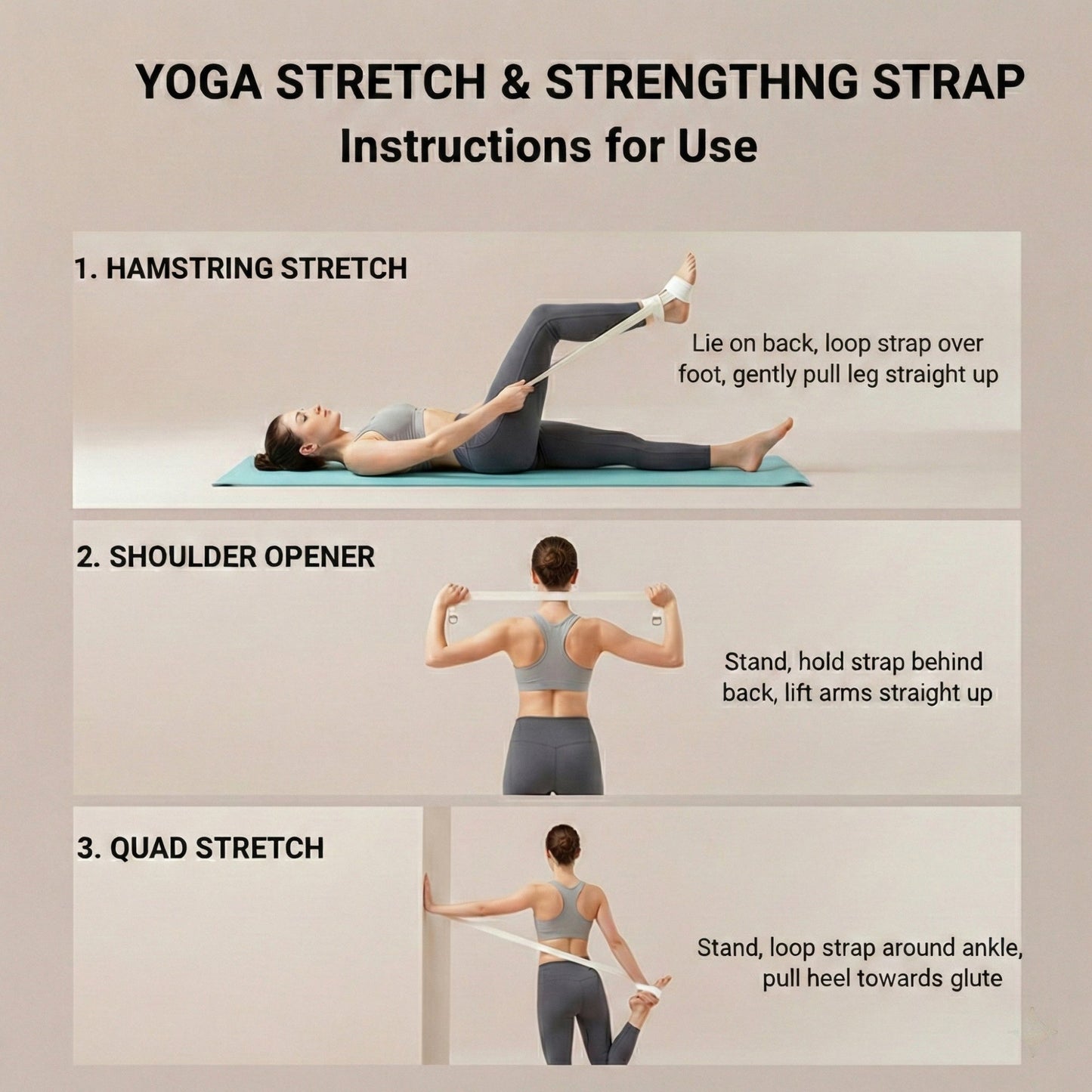 Yoga Stretch Strap 2 Pack Non Elastic Poly Cotton Webbing with Adjustable Metal Buckle for Flexibility Training 71x1in