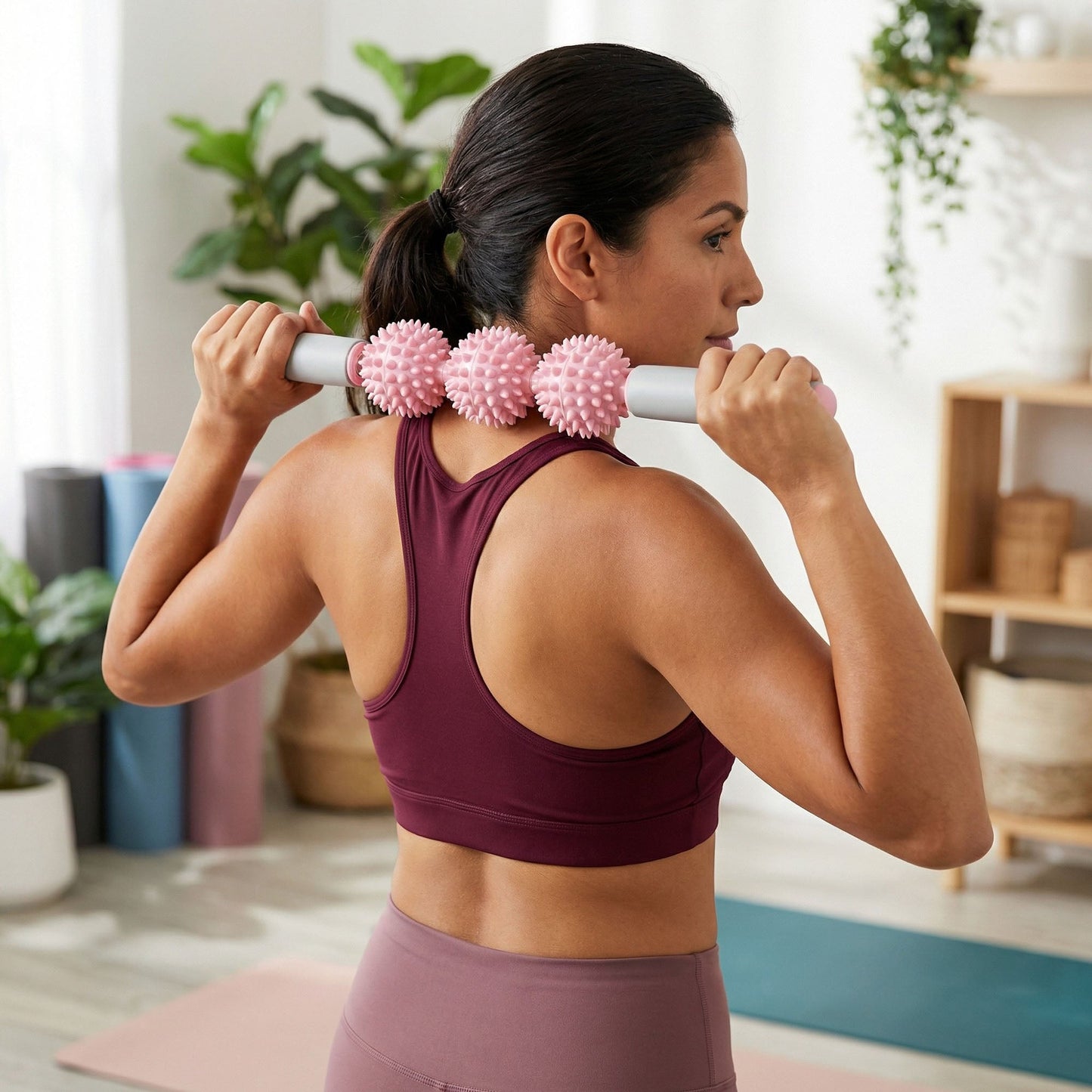 2-PC Handheld Massage Roller with Textured Therapy Balls for Deep Tissue Relief