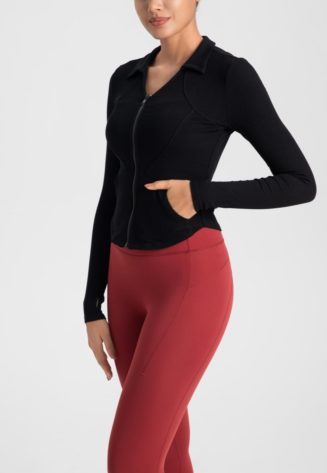 Curved Hem Collared Activewear Jacket